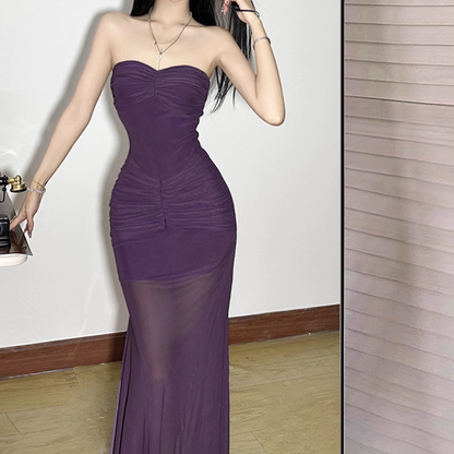 Classy Purple Sweetheart Neck Long Holiday Dress Vacation Dress YM2200