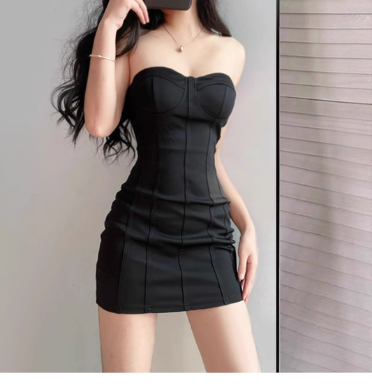 Sexy Strapless Black Sheath Short Party Dress Cocktail Dress  YM2192