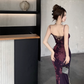 women's purple floral suspender dress  YM768