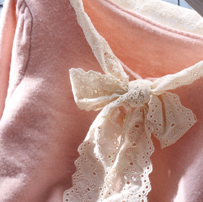 Pink Lace Cropped Pullover Sweater Sweet Bow Long Sleeve Knit Top YM2368