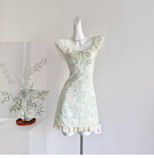 Sweet Floral Mint Green A-Line Short Dress Birthday Dress YM2082