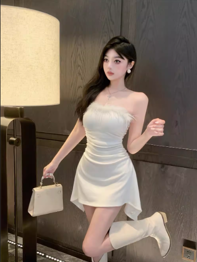 Sexy Strapless White Sheath Short Birthday Dress Holiday Dress YM2333