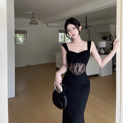 Pretty Black Lace Mermaid Long Party Dress Birthday Dress YM2216