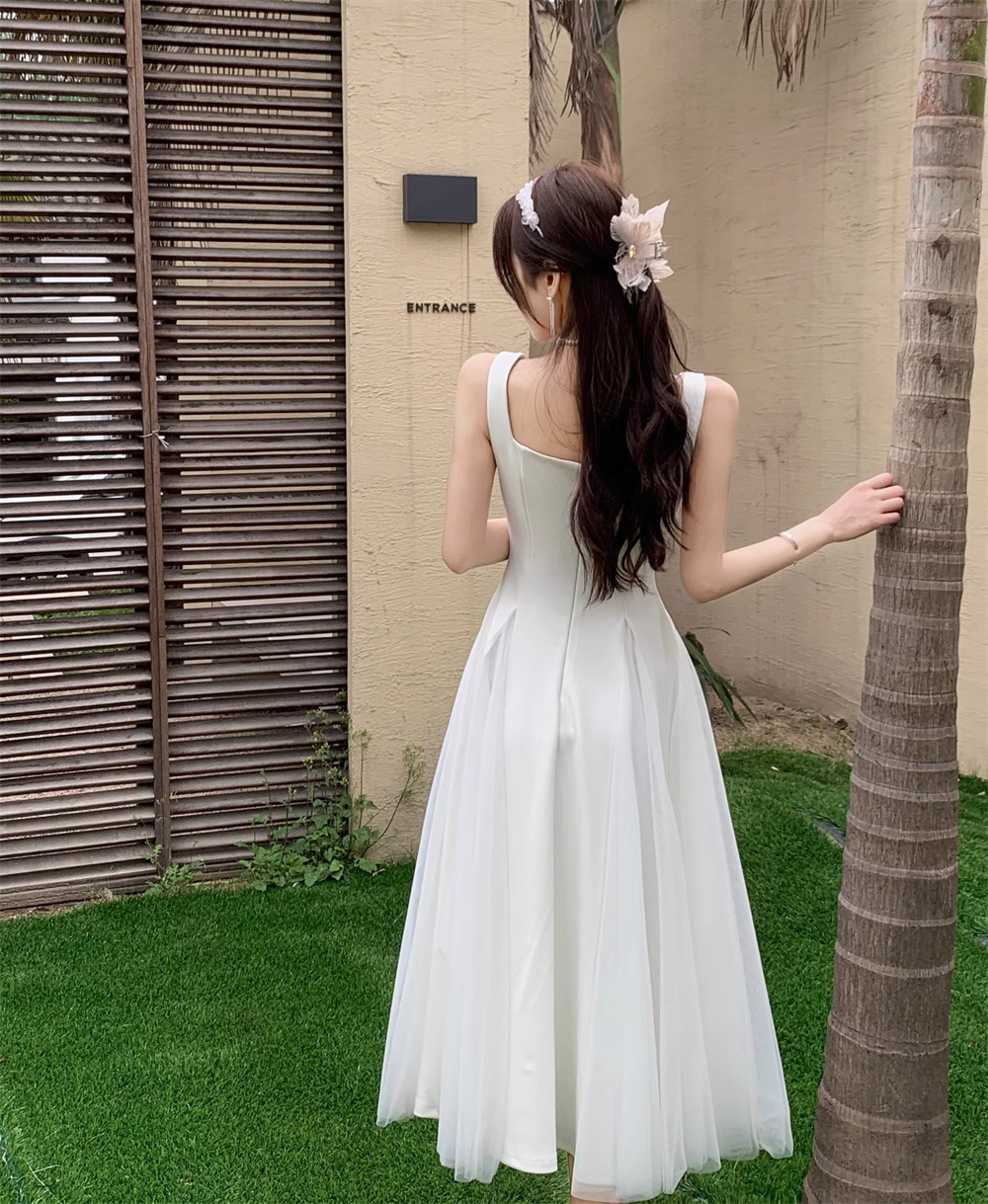 A-line White Summer Dress  YM1077