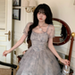 Sweet Green Princess Organza Splicing Tie Waist Printed Puffy Prom Dress Birthday Party Dress YM2047