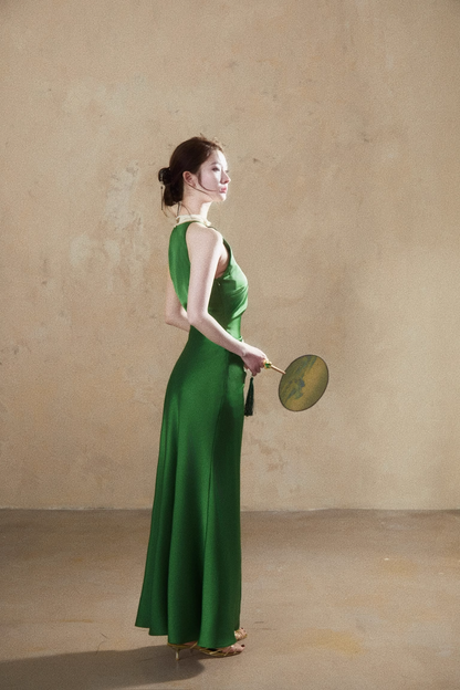 Sexy Green Satin Mermaid Long Prom Dress Birthday Outfits YM2063