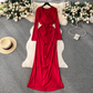 Deep V-neck low-cut  pleated mid-length summer dress  YM443