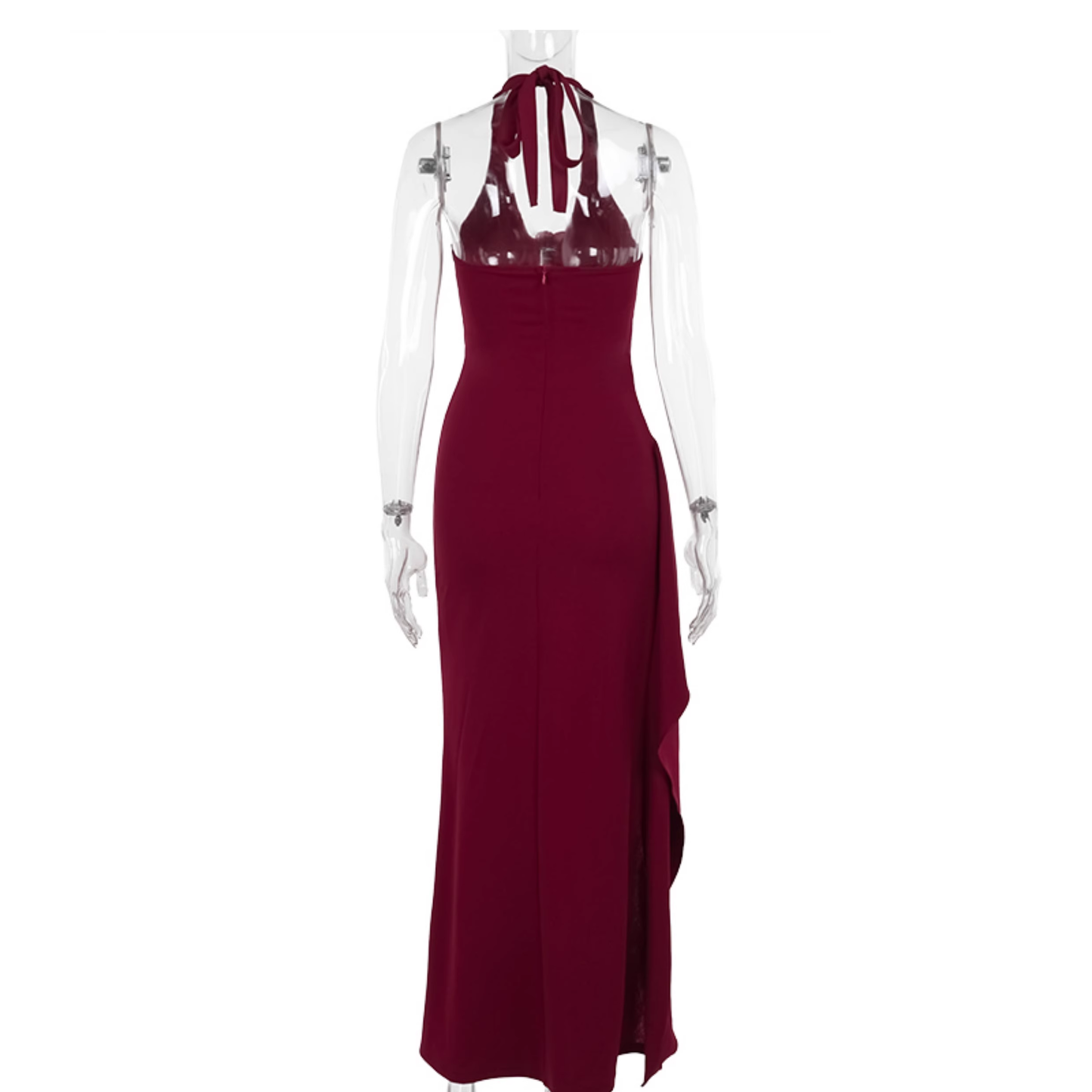 Sexy Red Halter High Slit Long Party Dress V Neck Vacation Dress YM2205