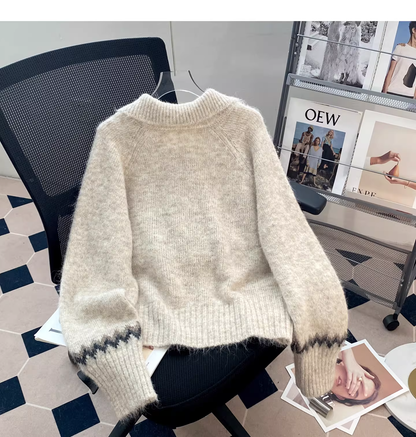 Fair Isle Polo Collar Soft Knit Sweater YM2455