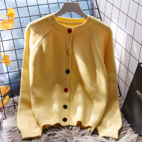 Cute Round Neck Short Sweater Jacket New Long Sleeve Knitted Cardigan YM2347