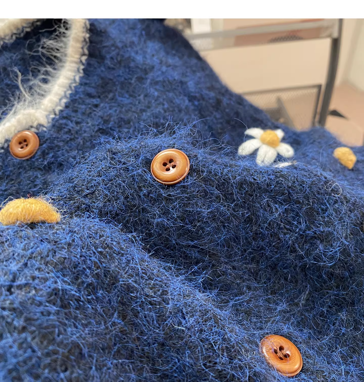 Retro Embroidered Cardigan Blue Knit Sweater YM2445