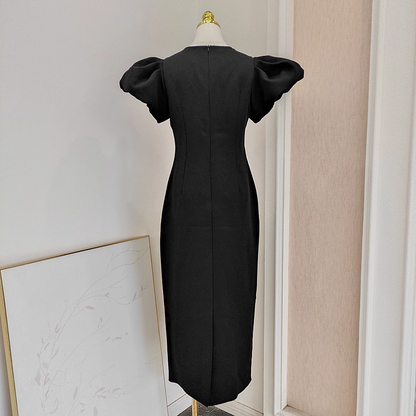 Fashionable Temperament Three-Dimensional Flower Embroidery Sheath Long Party Dress Holiday Dress YM2102