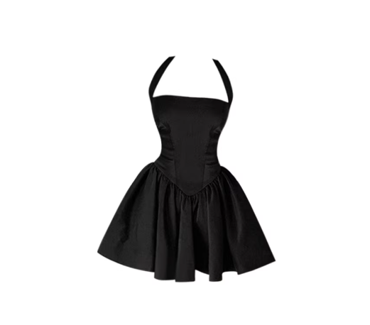 Sexy Strapless Halter Neck Birthday Dress, Backless Black Fitted Waist Short Party Dress YM2415