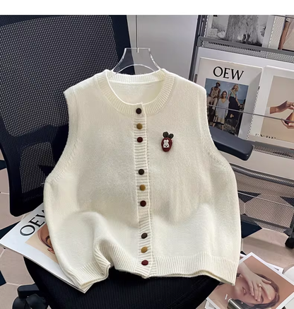 Cute White Sleeveless Sweater Knitted Vest YM2449
