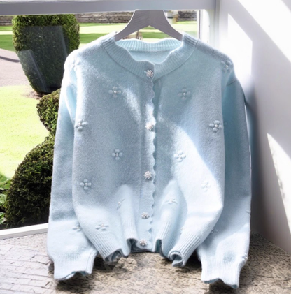 Purple Sweater Coat New Beaded Soft Knitted Cardigan YM2357