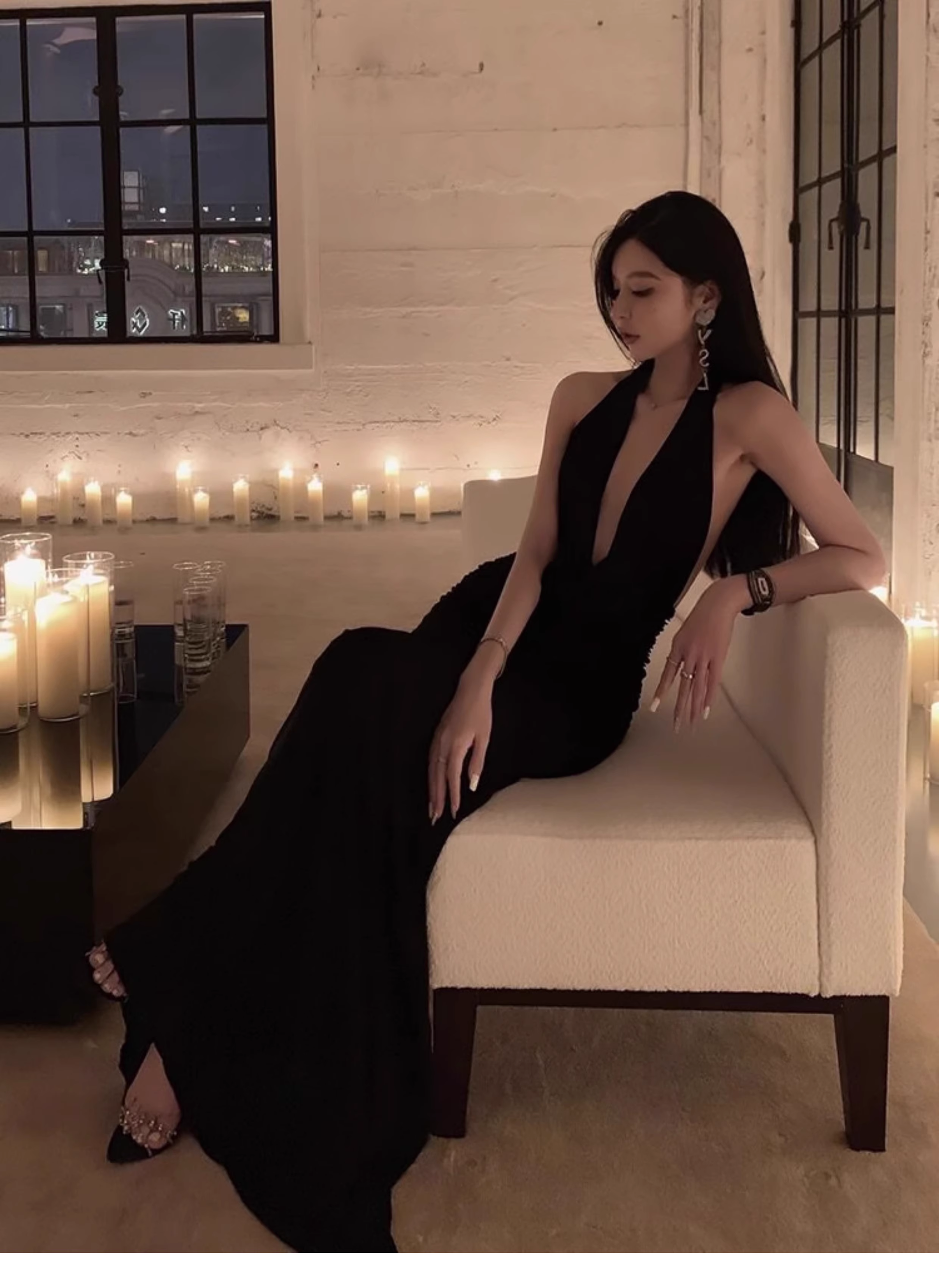 Deep V dress high-end sexy backless black halter neck long dress eveni ymprom Deep V dress high-end sexy backless black halter neck long dress eveni ymprom