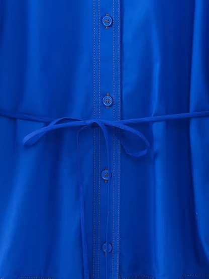 Royal blue tiered embellished shirt dress YM553