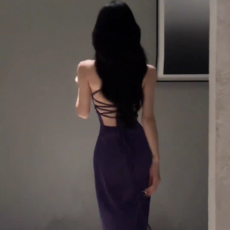 Sexy Purple Satin Straps Slit Formal Birthday Dress Long Holiday Dress YM2273