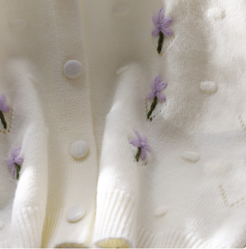 Round Neck Short Gentle Style Hollow Sweater Cardigan Autumn New Embroidered Knitted Jacket YM2350