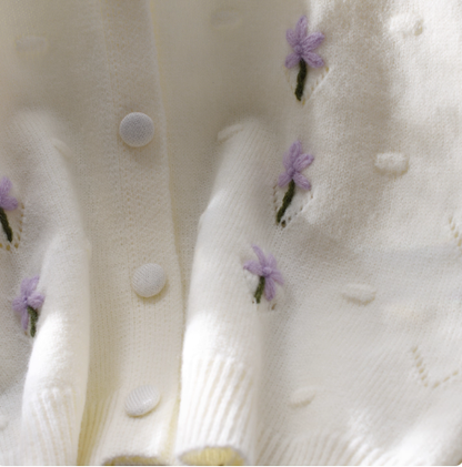 Round Neck Short Gentle Style Hollow Sweater Cardigan Autumn New Embroidered Knitted Jacket YM2350