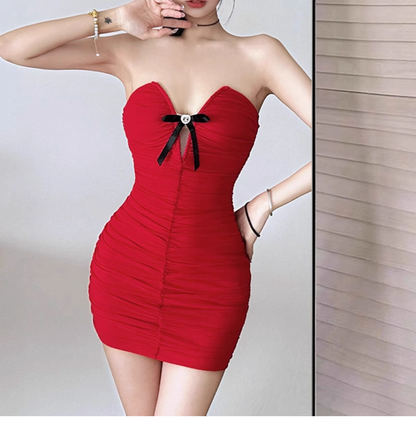 Sexy Strapless Red Sheath Cocktail Dress Short Party Dress YM2196