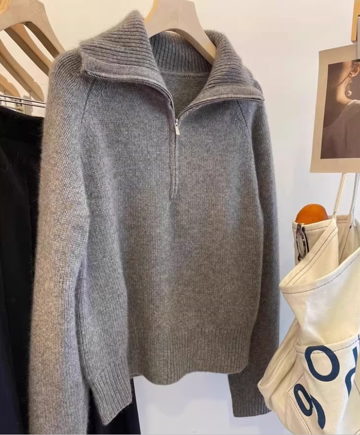 Off White Half-zip Collar Knit Sweater Pullover Turtleneck Sweater YM2420