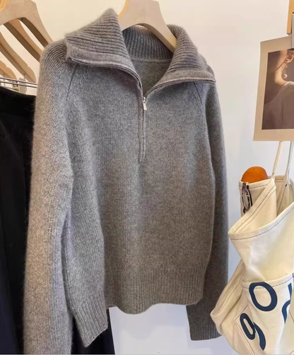 Off White Half-zip Collar Knit Sweater Pullover Turtleneck Sweater YM2420