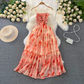 A-line printed suspender dress seaside vacation dress  YM941