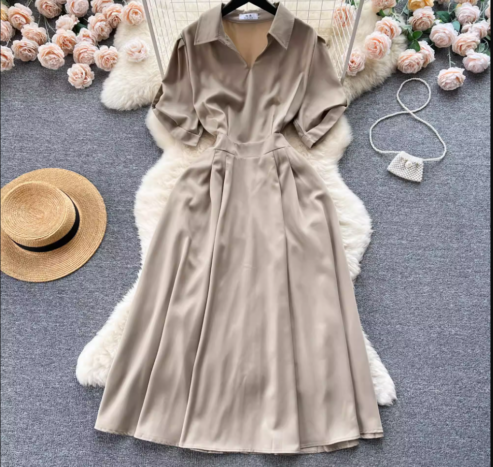 women's retro lapel short sleeve dress,YM96