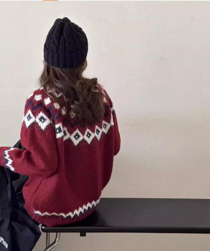 Retro Fair Isle Sweater Thick Pullover Knitwear YM2421