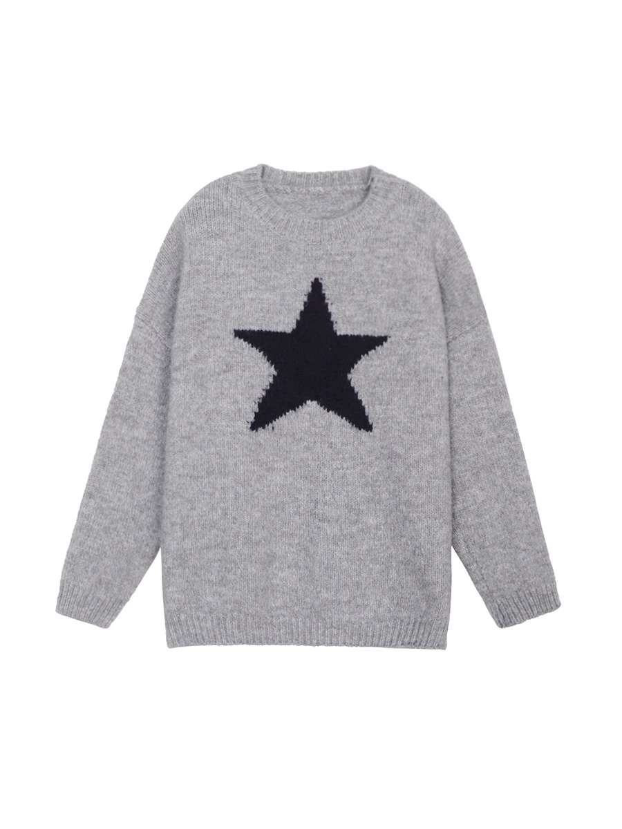 Round neck gray pullover star knitted sweater for women in autumn and winter  YM872