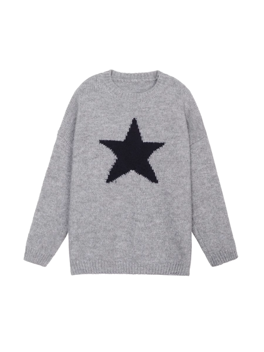 Round neck gray pullover star knitted sweater for women in autumn and winter  YM872