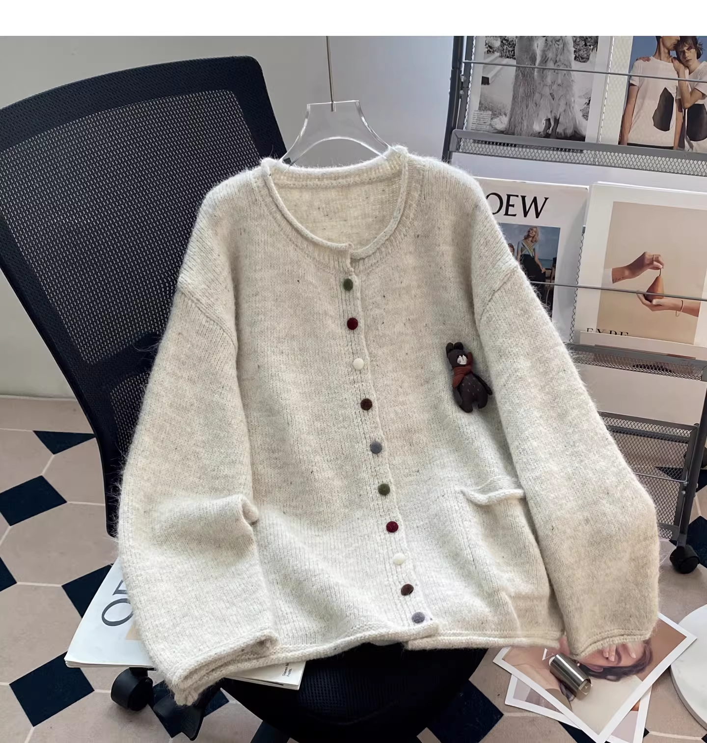 Beige Crew Neck Cardigan Sweater YM2450