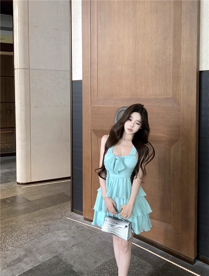 Mint Green Chiffon A Line Vacation Dress Short Birthday Dress Women Dress YM2180
