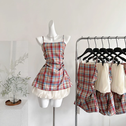 Plaid Suspender Dress A Line Mini Birthday Dress YM2093