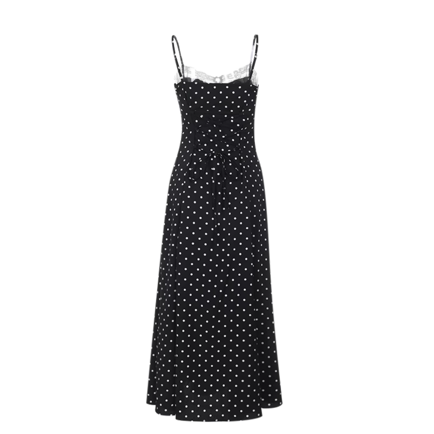 Cute Spaghetti Strap Lace Polka Dot Long Holiday Dress Vacation Dress YM2215