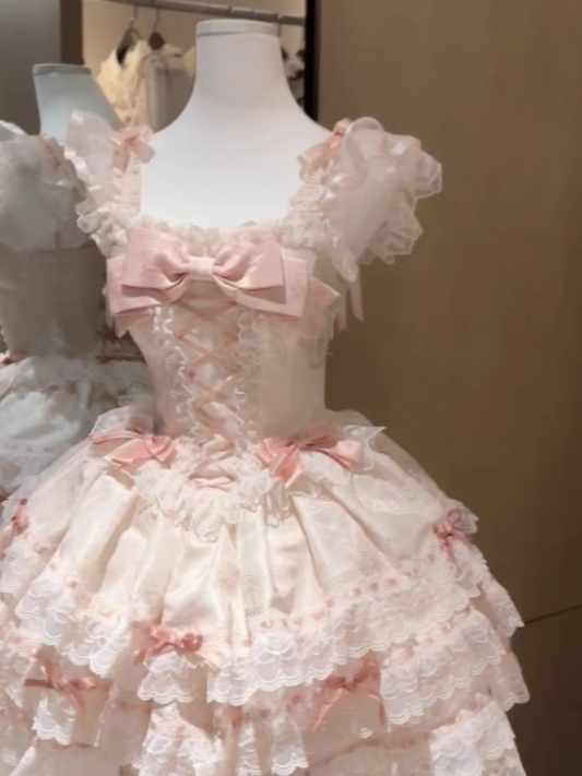 Cute Girl Lolita Lace Bow Princess Dress Pink Birthday Dress YM2066