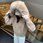 Xiaoxiangfeng Sweater Jacket Hooded Fox Big Fur Collar Lazy Thickened Short Cardigan YM1804