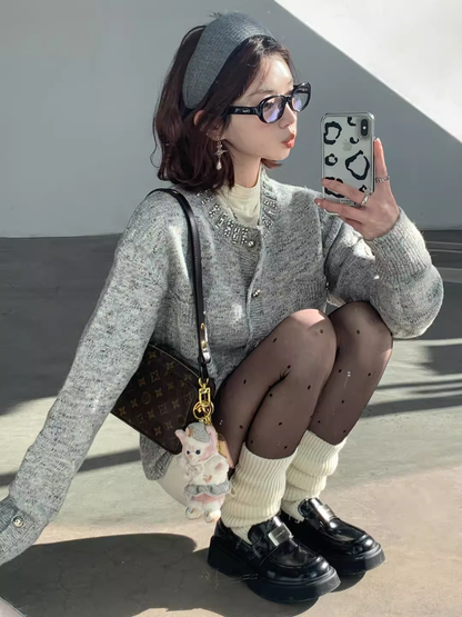 Gray Knitted Unique And Beautiful Sweater Cardigan YM2390