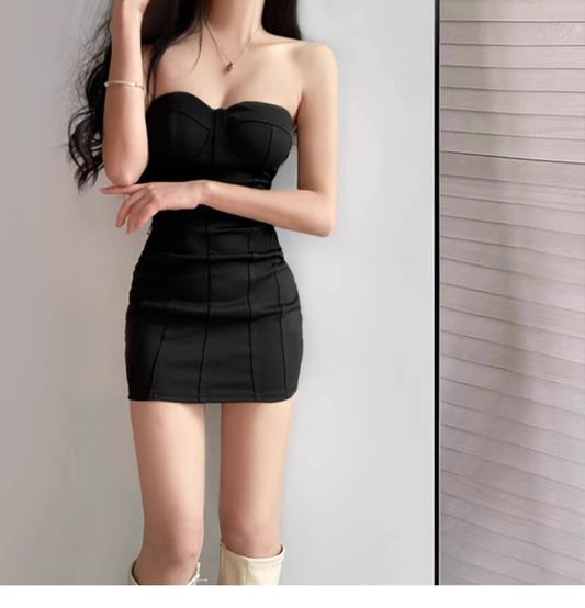 Sexy Strapless Black Sheath Short Party Dress Cocktail Dress  YM2192