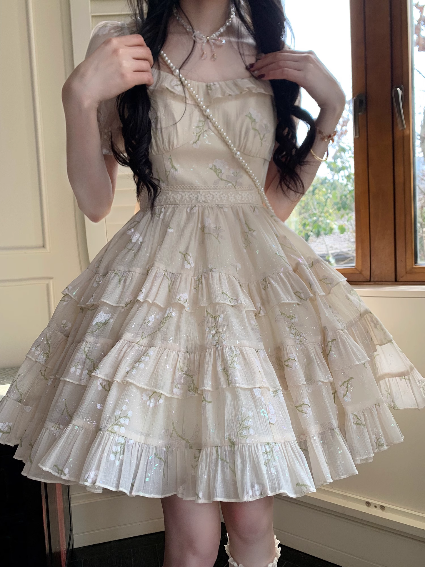 Sweet And Gentle Bow Print Gold-Stamped Cake Tutu Dress Birthday Party Dress YM2048