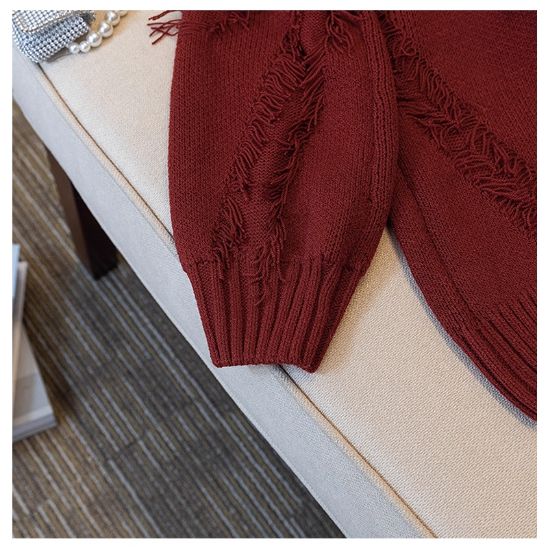 Burgundy High-End Sweater Women's Early Autumn Chic Knitted Sweater YM2284