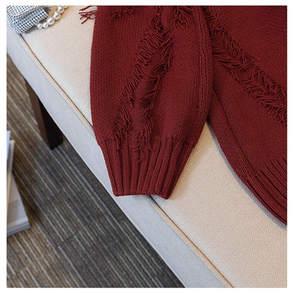 Burgundy High-End Sweater Women's Early Autumn Chic Knitted Sweater YM2284
