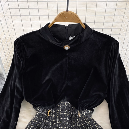 Autumn and winter retro velvet a-line vocation dress YM814