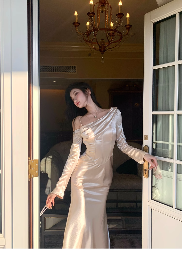 One Shoulder Long Sleeves Sexy Mermaid Evening Dress Party Dress YM1990