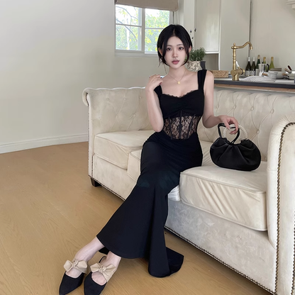Pretty Black Lace Mermaid Long Party Dress Birthday Dress YM2216