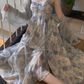Blue High Waist Ruffled Sequin Print Floral Straps Birthday Party Dress YM2029