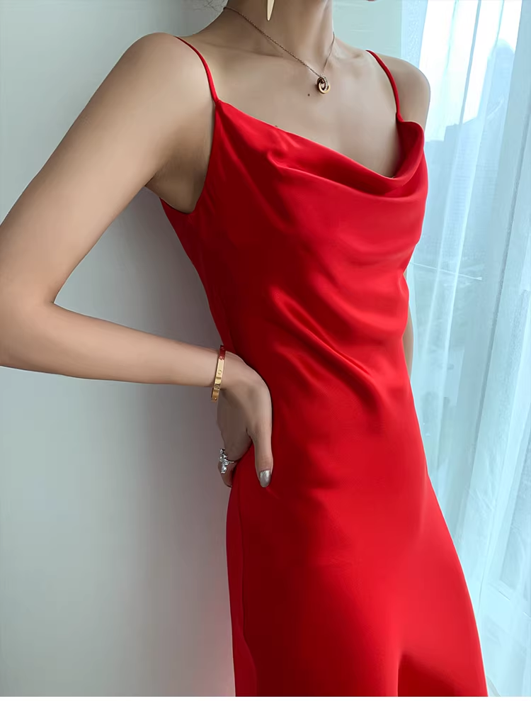Elegant Silver Gray Spaghetti Straps Satin Long Party Dress Birthday Dresses YM2439