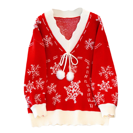 Red Christmas Sweater Women's Autumn Fashion Slim French Gentle Sweater YM2305