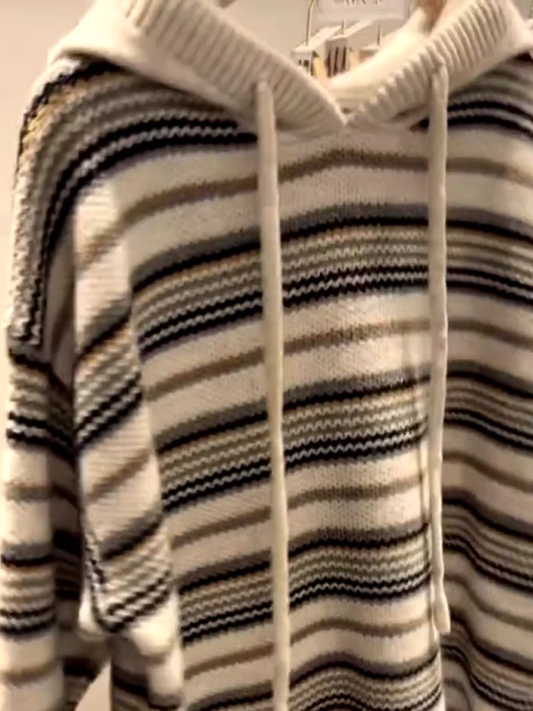Beautiful striped hooded knit sweater YM1907